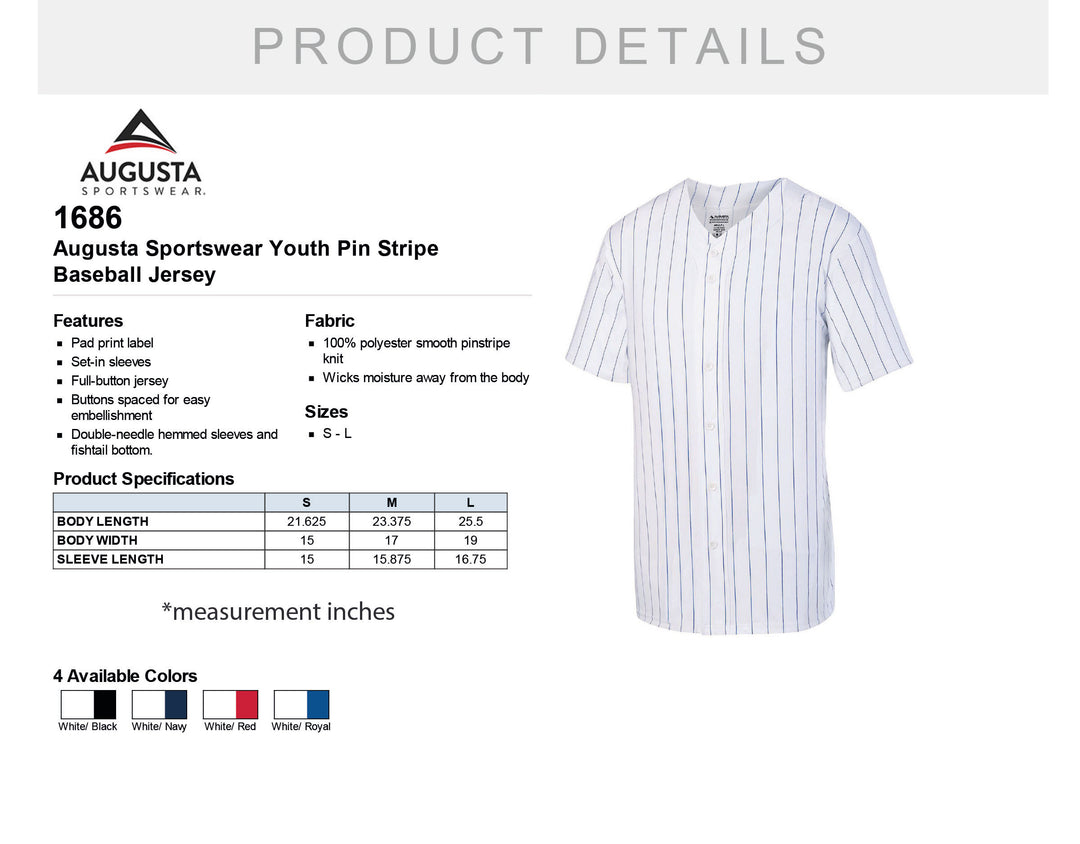 Augusta Sportswear Youth Pin Stripe Baseball Jersey 1686
