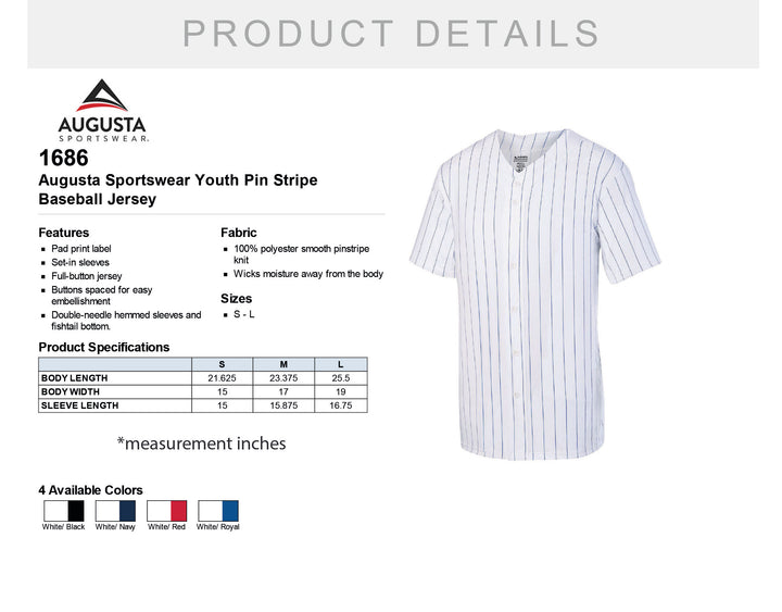 Augusta Sportswear Youth Pin Stripe Baseball Jersey 1686
