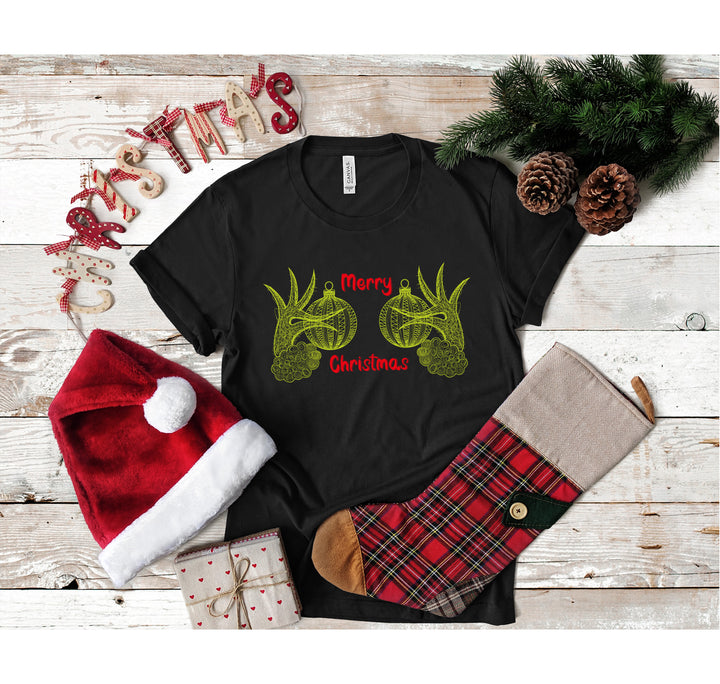 Christmas Hand Boobs Shirt | Funny Grinch-Inspired Holiday Tee