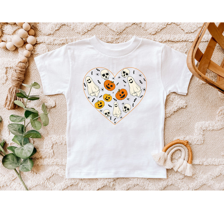 Halloween Heart Toddler Shirt | Cute Ghost & Pumpkin | Funny Fall Costume Tee