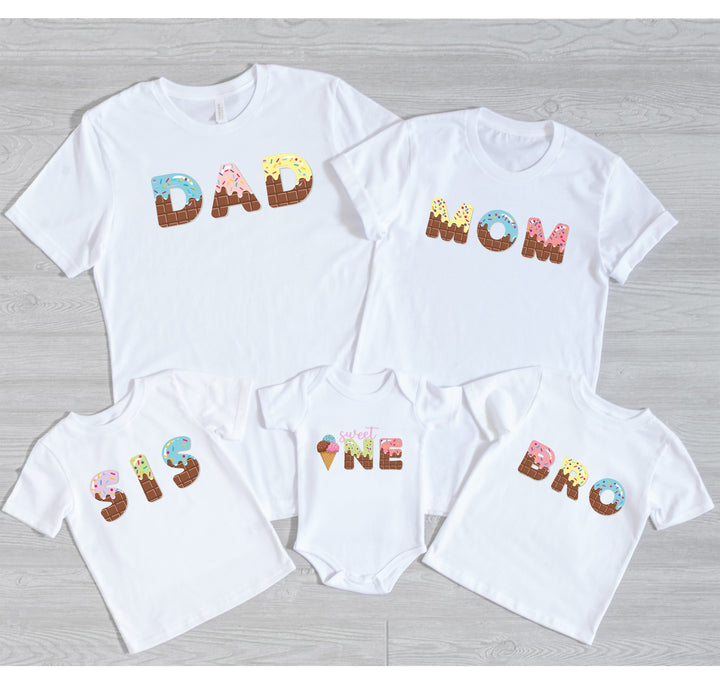 Custom Ice Cream Birthday Shirt - Family Matching Tee for Mom, Dad & Kid