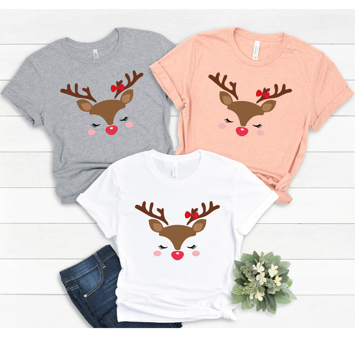 Reindeer Face Tee | Merry Christmas Family Matching Shirt