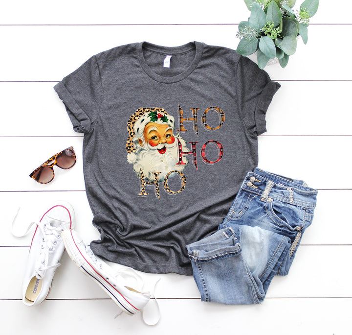 Vintage Santa Shirt | Leopard Santa Hat & Snowman Christmas Tee