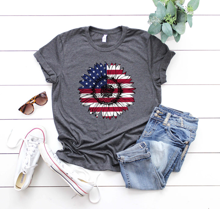 USA Flag Flower Shirt - America Sunflower Patriotic 4th of July Tee