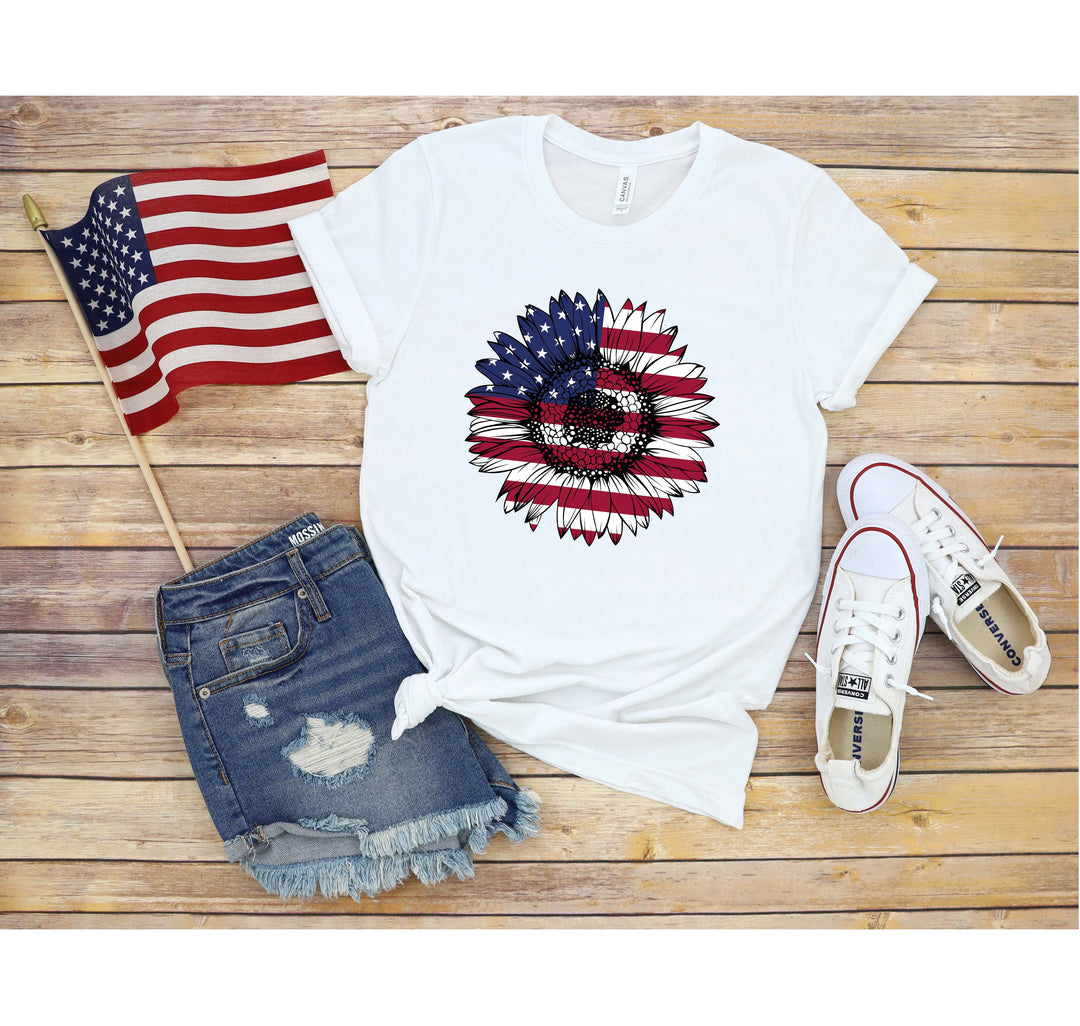 USA Flag Flower Shirt - America Sunflower Patriotic 4th of July Tee