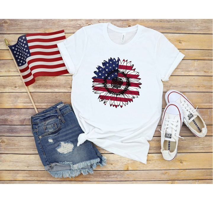 USA Flag Flower Shirt - America Sunflower Patriotic 4th of July Tee