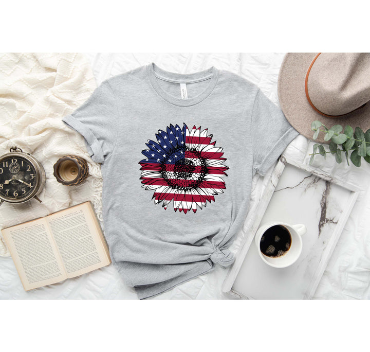 USA Flag Flower Shirt - America Sunflower Patriotic 4th of July Tee