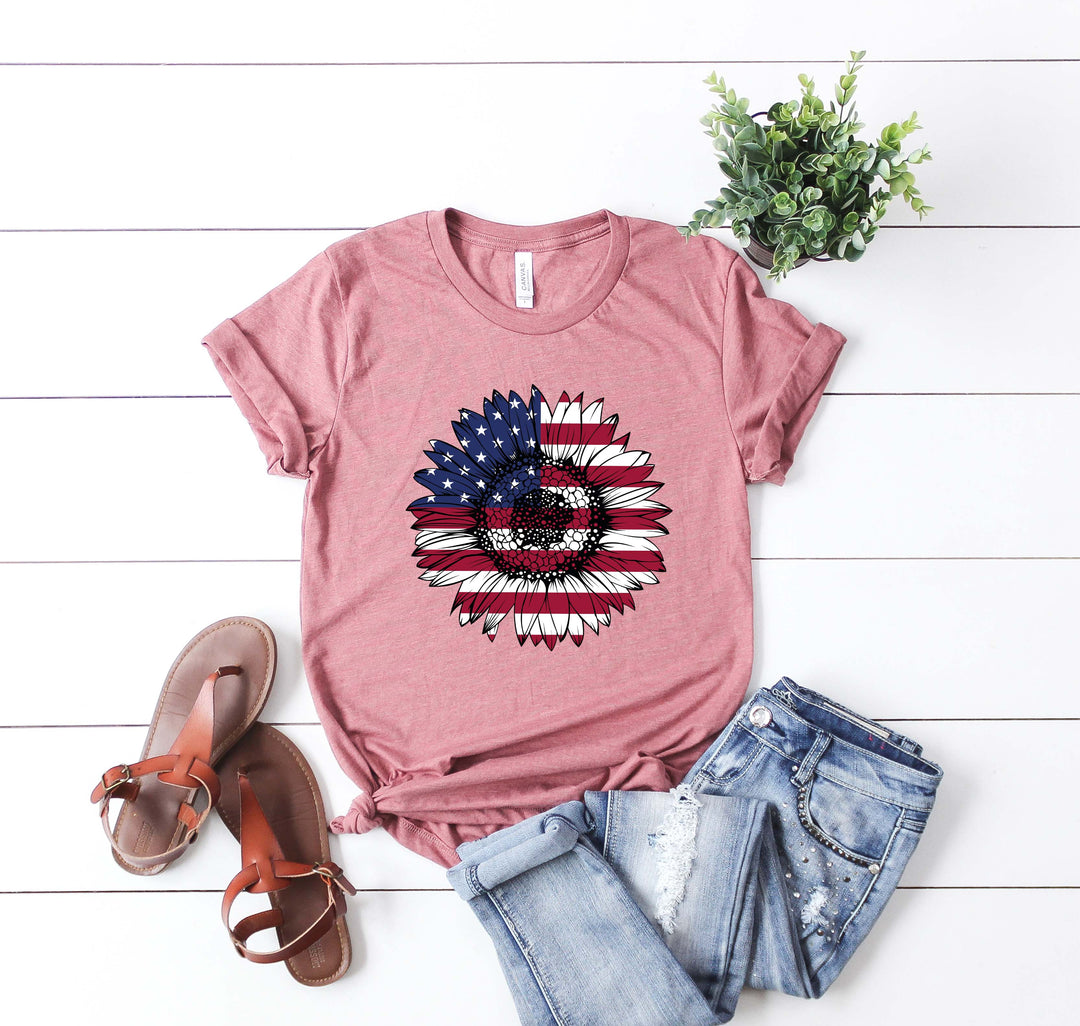 USA Flag Flower Shirt - America Sunflower Patriotic 4th of July Tee