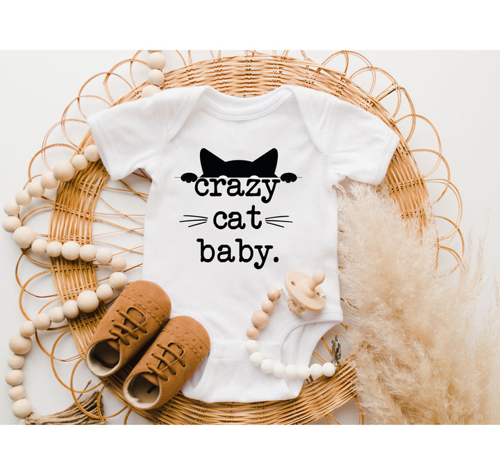 Funny Crazy Cat Baby Bodysuit - Hipster Kitten Newborn Gift