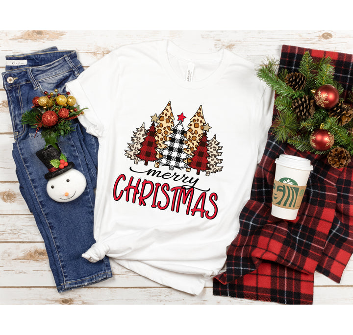 Ladies Merry Christmas Shirt | Christmas Tree Leopard Print Tee