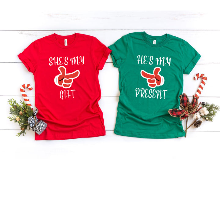 She's My Gift & He's My Present Shirts | Funny Christmas Couple Tees