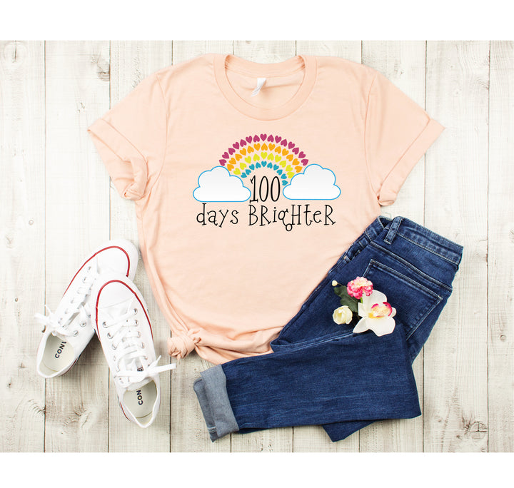 100 Days Brighter Shirt - Rainbow Heart Teacher Life & Celebration Tee