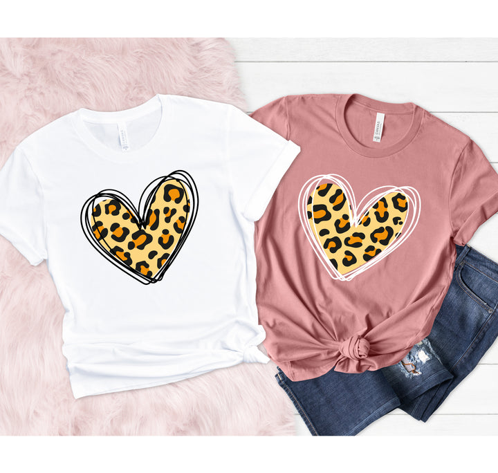 Valentine's Day Shirt - Leopard Hearts Print & Hand-Drawn Design Tee