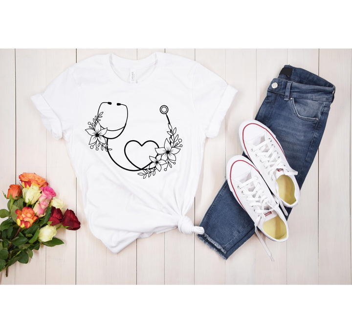 Cute Nurse Shirt - Floral Stethoscope & Healthcare Gift Tee for Women