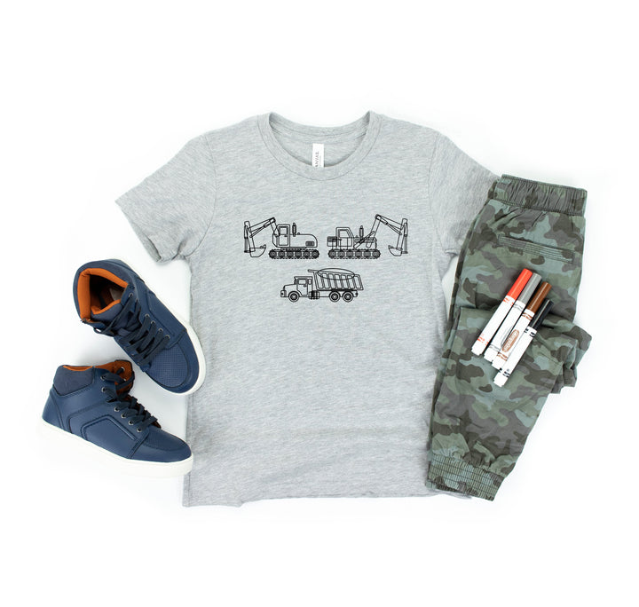 Construction Trucks Tee - Excavator Birthday Shirt for Kids