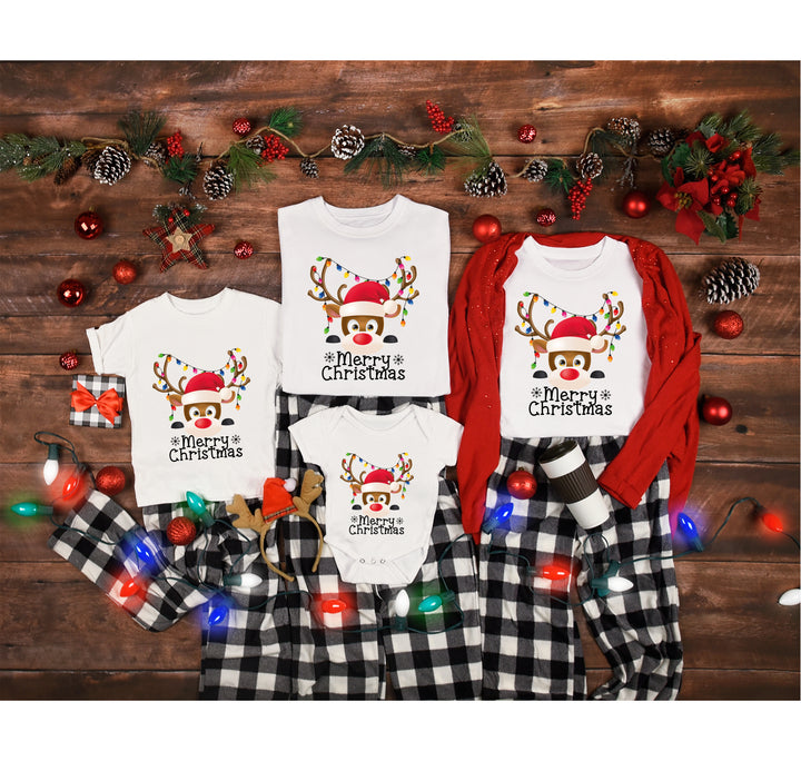 Reindeer Face Tee | Merry Christmas Family Matching Shirt