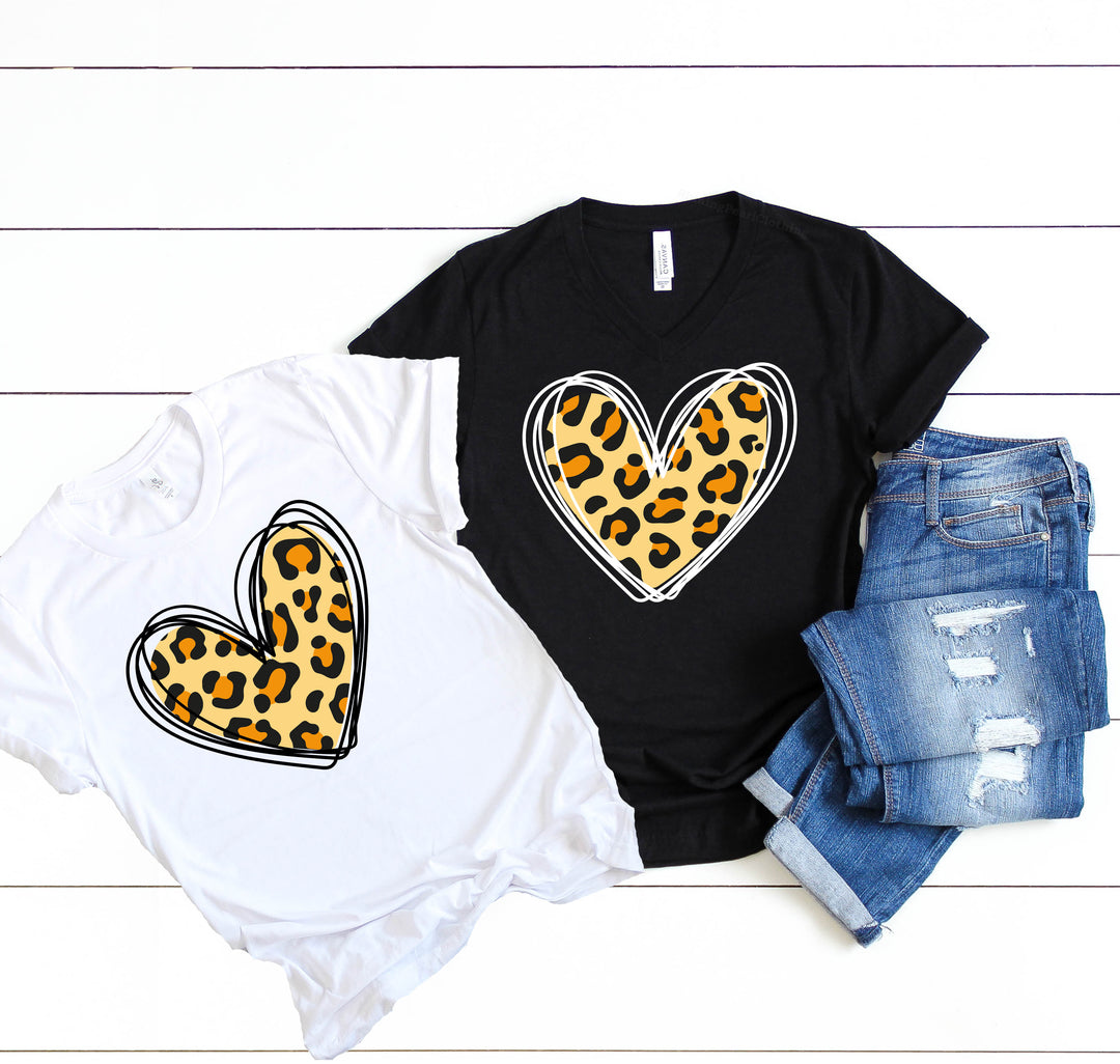 Valentine's Day Shirt - Leopard Hearts Print & Hand-Drawn Design Tee