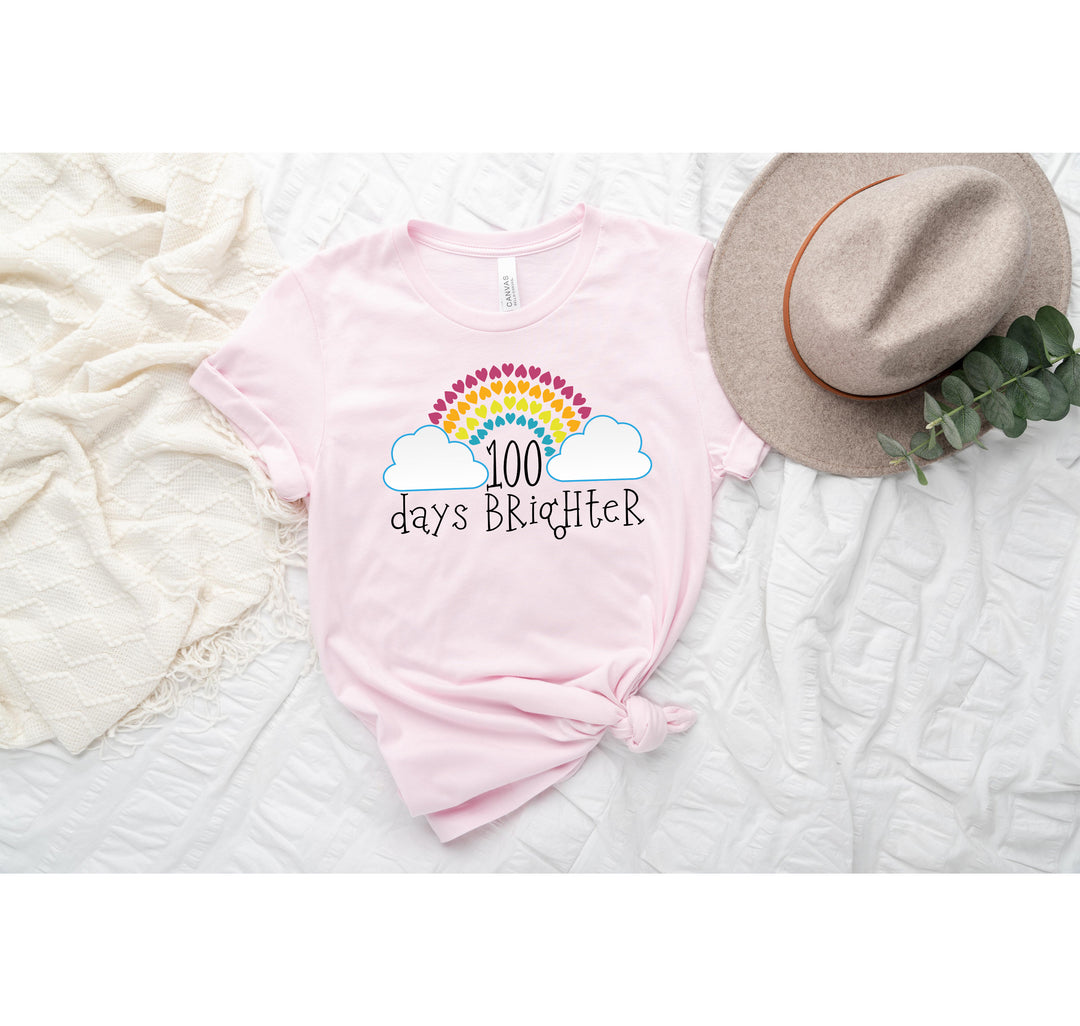 100 Days Brighter Shirt - Rainbow Heart Teacher Life & Celebration Tee