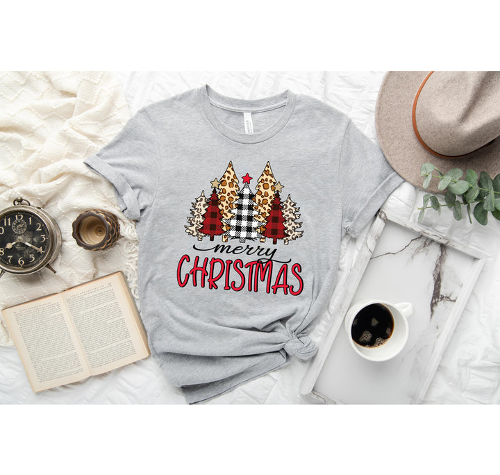 Ladies Merry Christmas Shirt | Christmas Tree Leopard Print Tee