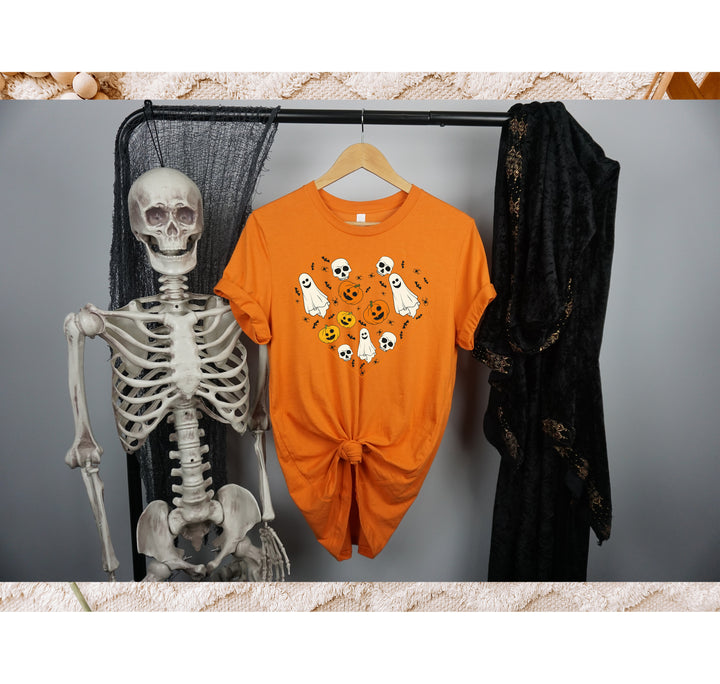 Kids Halloween Heart Shirt | Cute Ghost & Pumpkin | Funny Fall Costume Tee