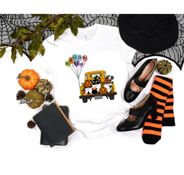 Halloween Gnomes in Truck Shirt – Vintage Pumpkins & Bat Costume Tee