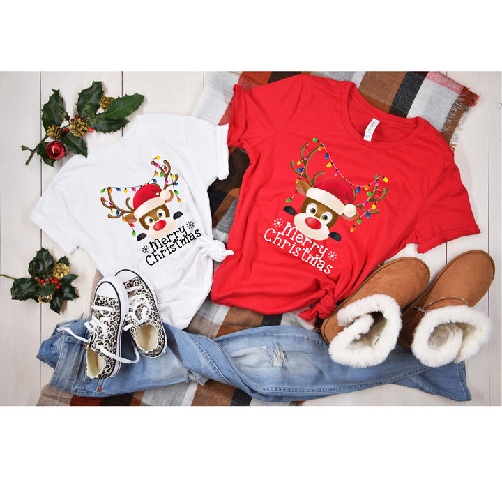 Reindeer Face Tee | Merry Christmas Family Matching Shirt