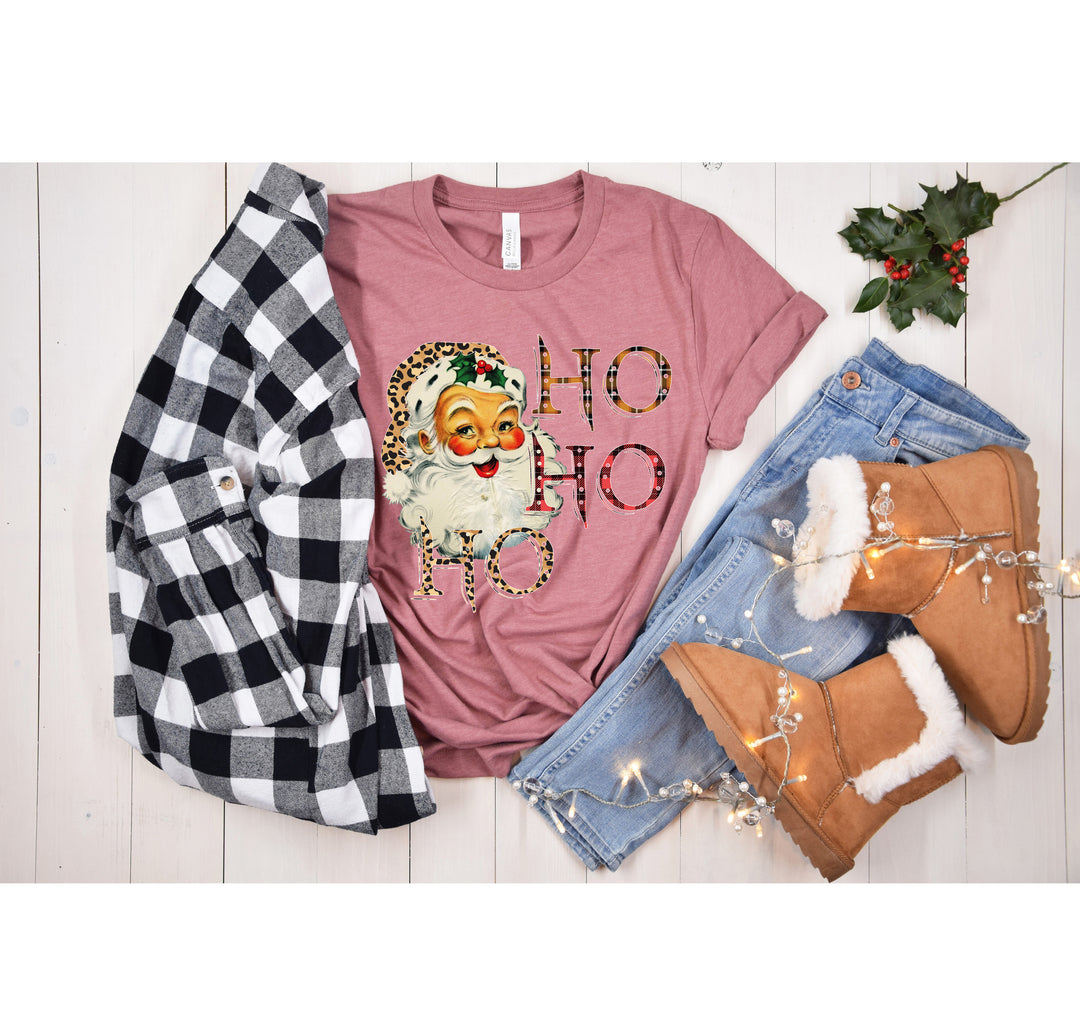 Vintage Santa Shirt | Leopard Santa Hat & Snowman Christmas Tee