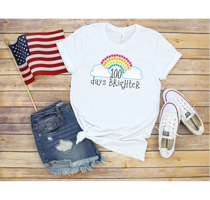 100 Days Brighter Shirt - Rainbow Heart Teacher Life & Celebration Tee