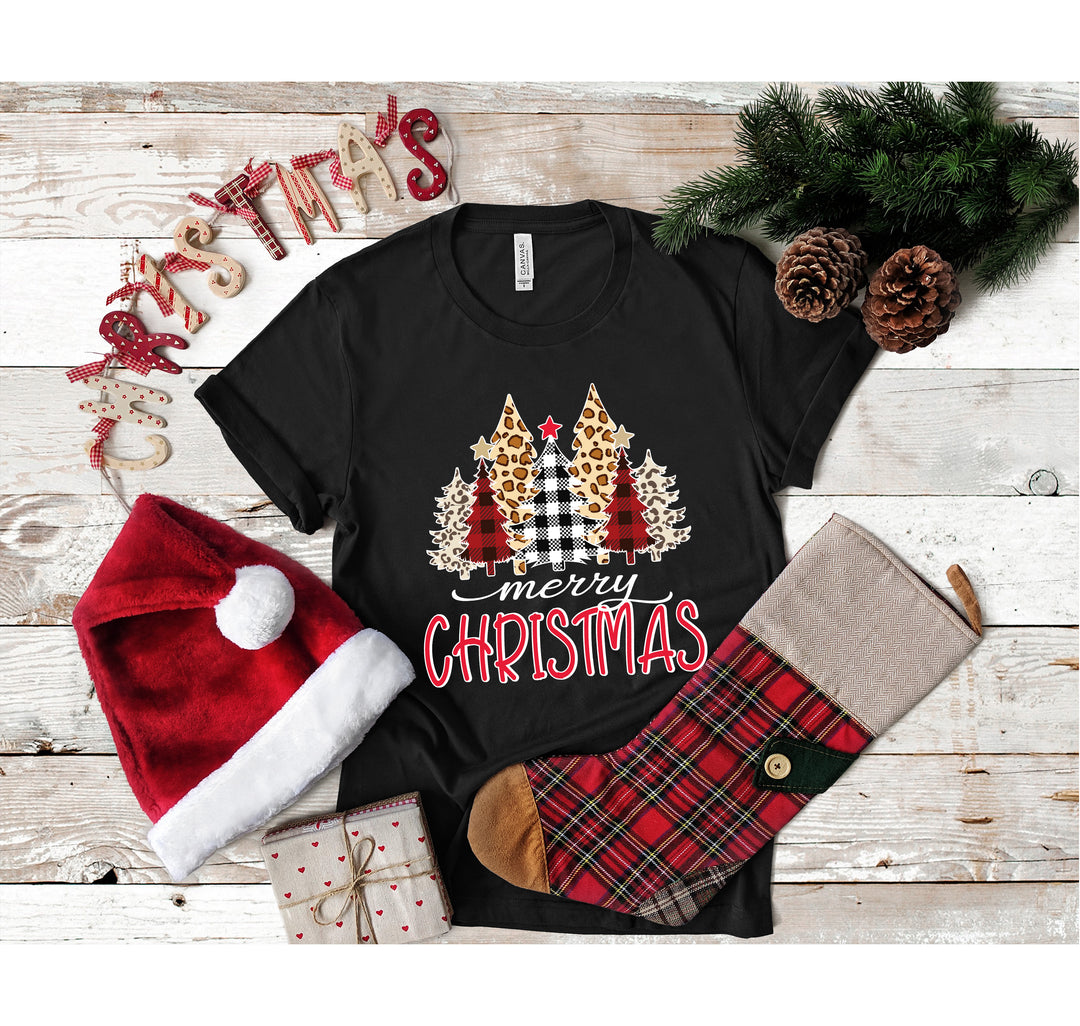 Ladies Merry Christmas Shirt | Christmas Tree Leopard Print Tee