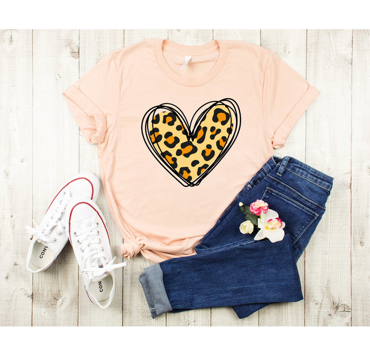 Valentine's Day Shirt - Leopard Hearts Print & Hand-Drawn Design Tee