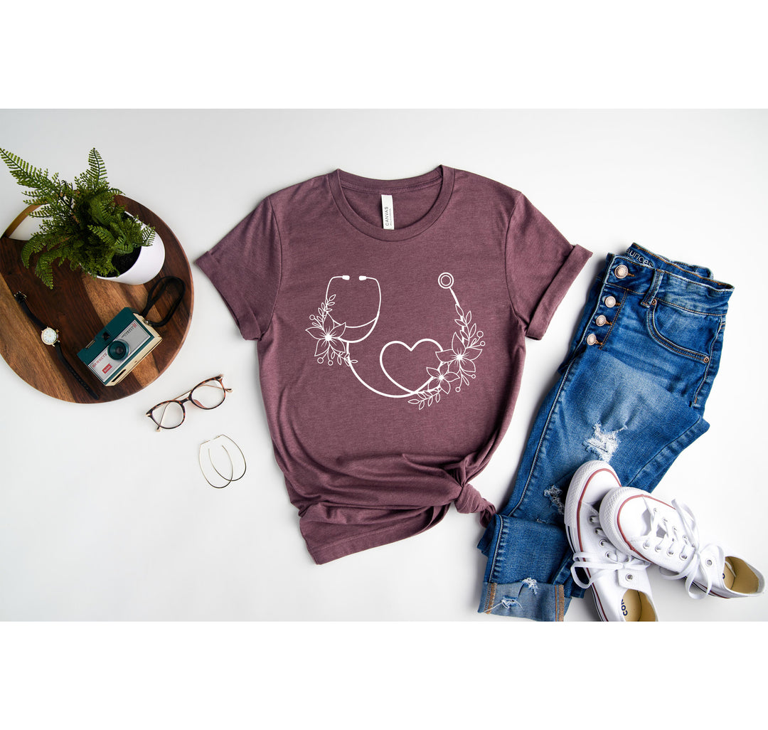 Cute Nurse Shirt - Floral Stethoscope & Healthcare Gift Tee for Women