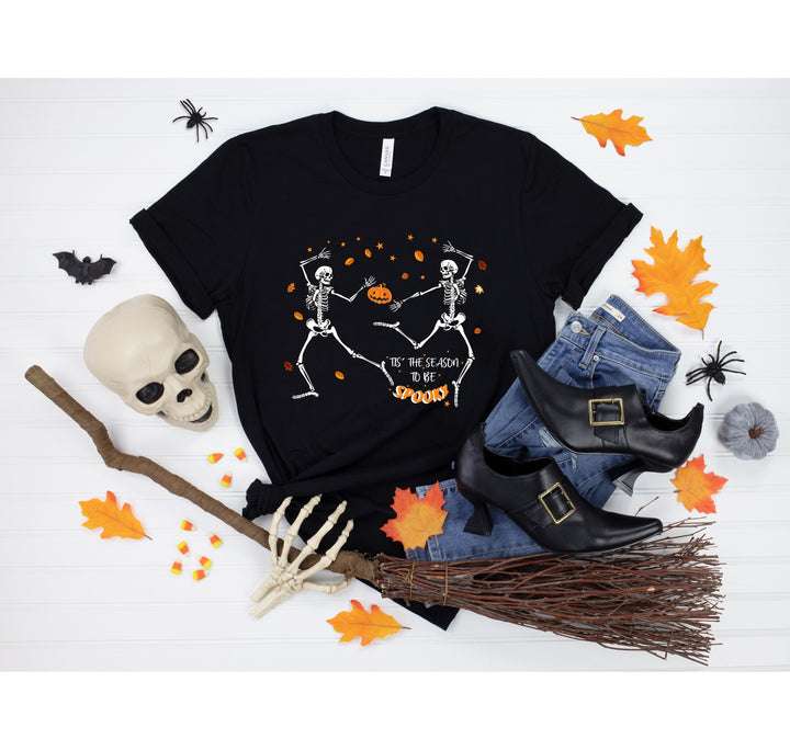 Spooky Vibes Tee | Dancing Skeleton & Pumpkin Spice | Cute Halloween Shirt