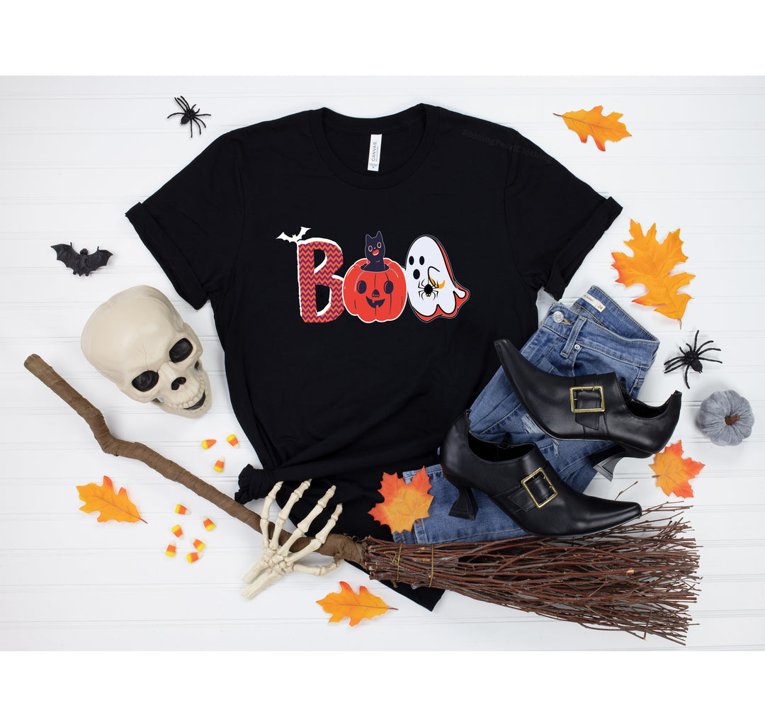 Halloween Boo Shirt – Cute Ghost & Cat Halloween Party Costume Tee