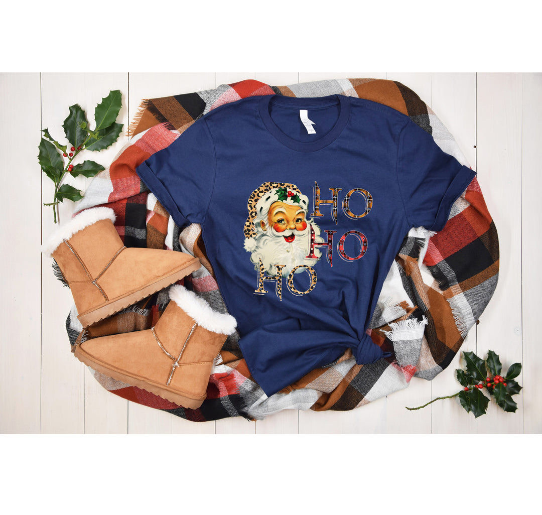 Vintage Santa Shirt | Leopard Santa Hat & Snowman Christmas Tee