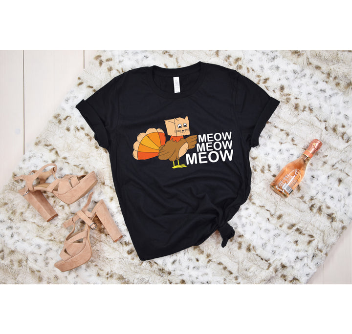 Meow Meow Funny Turkey Thanksgiving Shirt | Thanksgiving Cat Family Tee