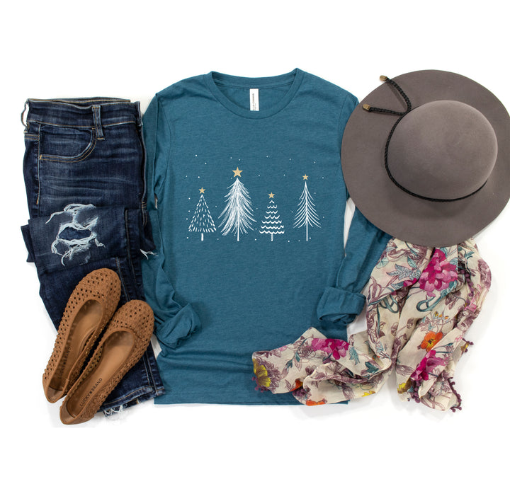 Christmas Trees Long Sleeve Shirt | Retro Holiday Longsleeve Tee