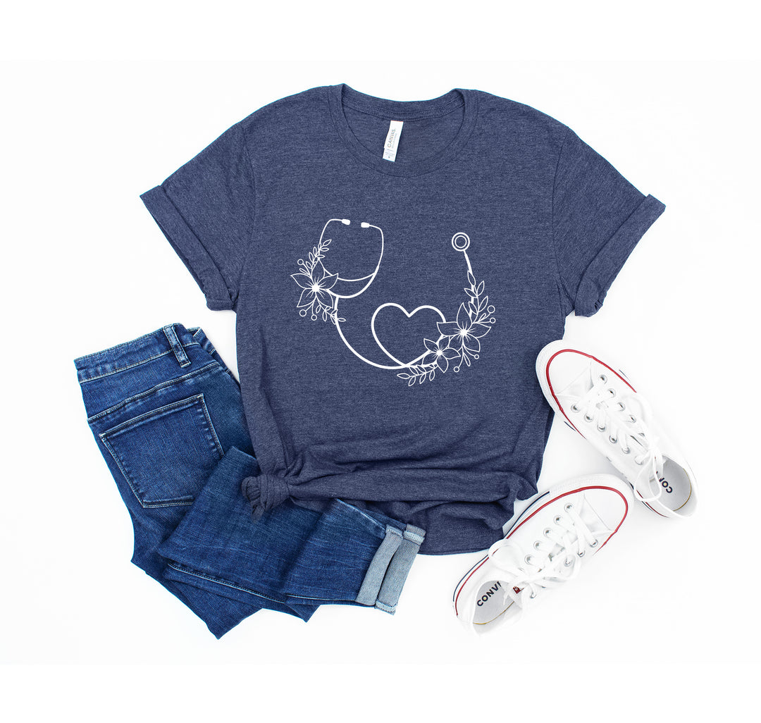 Cute Nurse Shirt - Floral Stethoscope & Healthcare Gift Tee for Women