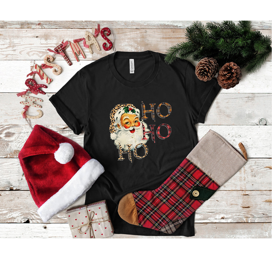 Vintage Santa Shirt | Leopard Santa Hat & Snowman Christmas Tee