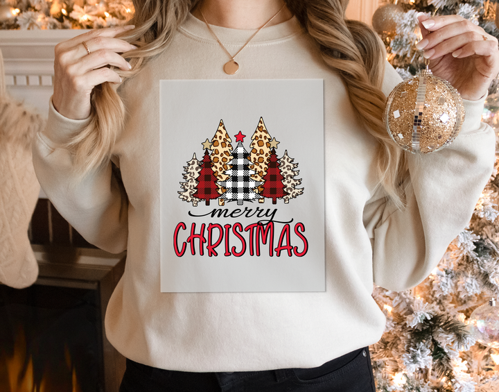 Ladies Merry Christmas DTF Transfers | Christmas Tree Leopard Print DTF