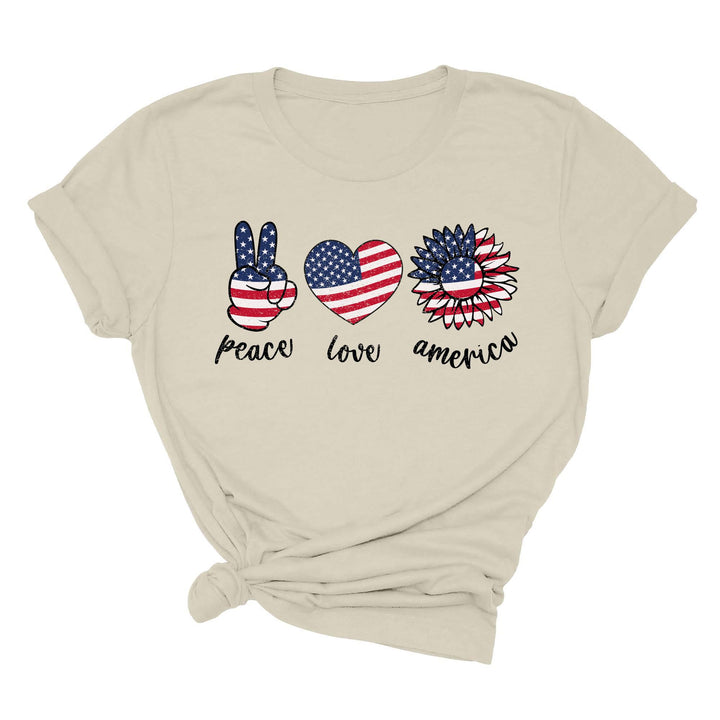 Peace Love America Shirt - USA Flag & Sunflower Patriotic 4th of July Tee