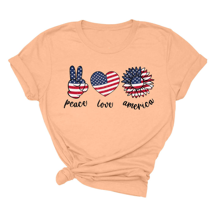 Peace Love America Shirt - USA Flag & Sunflower Patriotic 4th of July Tee