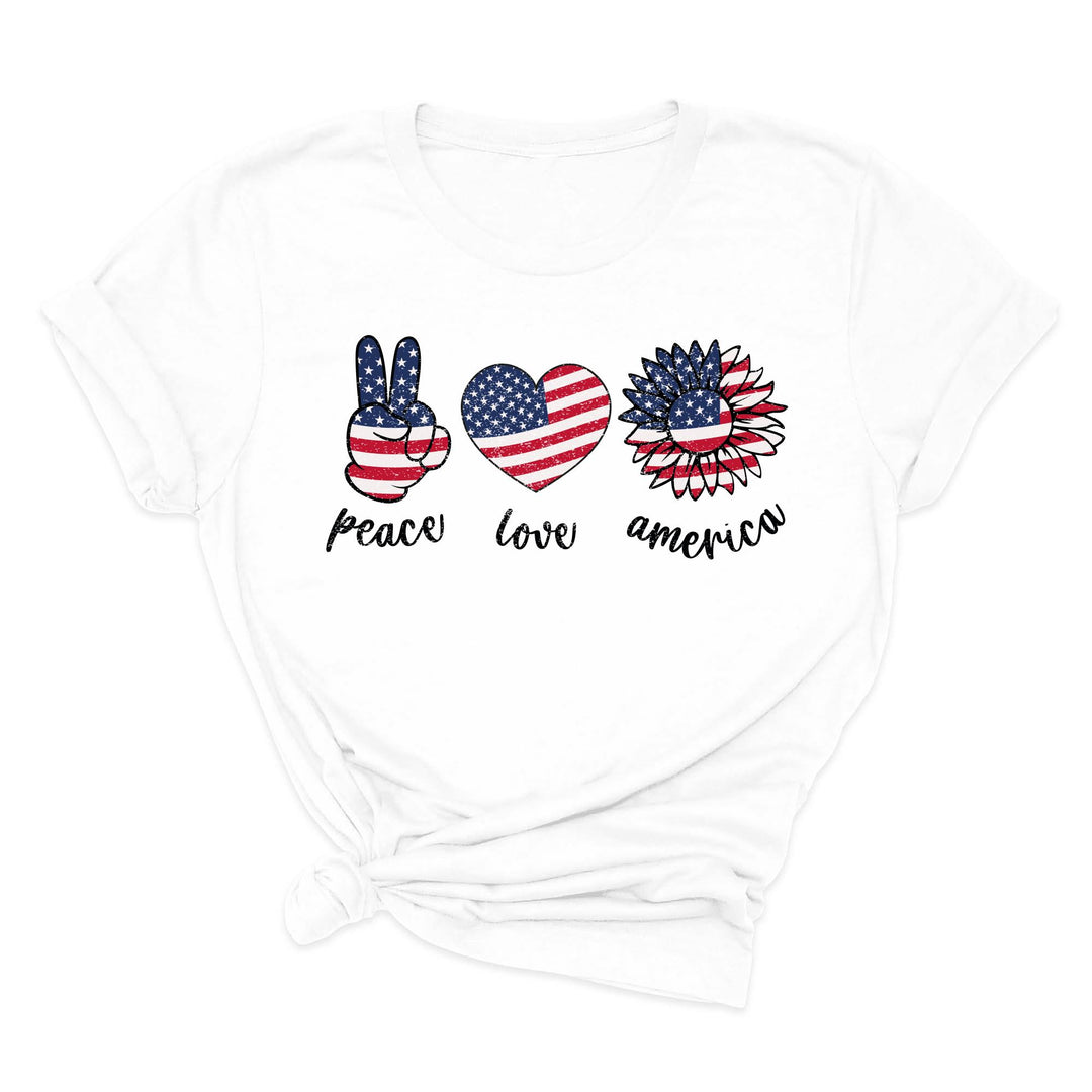 Peace Love America Shirt - USA Flag & Sunflower Patriotic 4th of July Tee