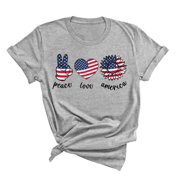 Peace Love America Shirt - USA Flag & Sunflower Patriotic 4th of July Tee