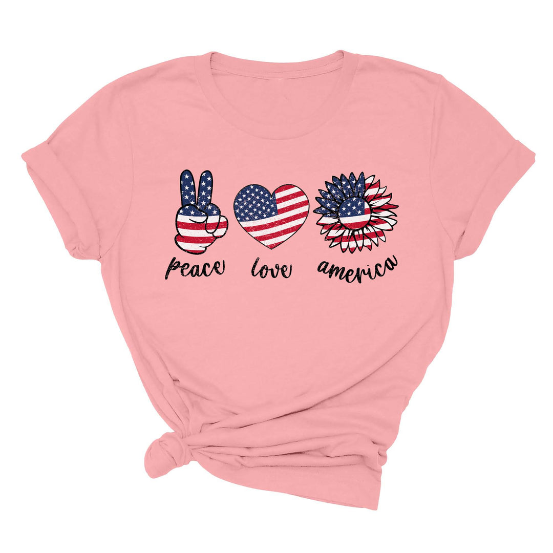 Peace Love America Shirt - USA Flag & Sunflower Patriotic 4th of July Tee