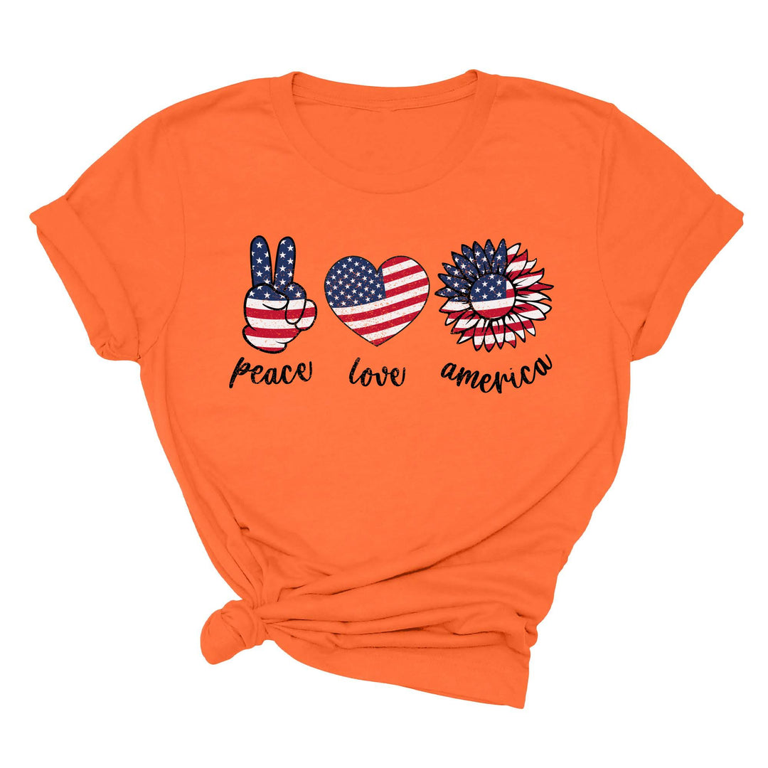 Peace Love America Shirt - USA Flag & Sunflower Patriotic 4th of July Tee