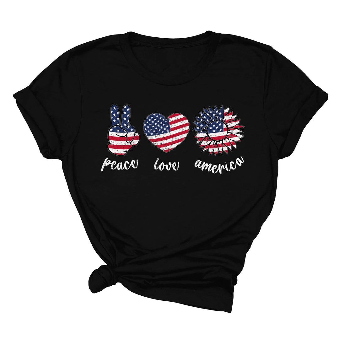 Peace Love America Shirt - USA Flag & Sunflower Patriotic 4th of July Tee