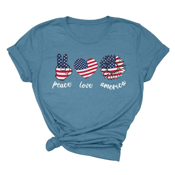 Peace Love America Shirt - USA Flag & Sunflower Patriotic 4th of July Tee