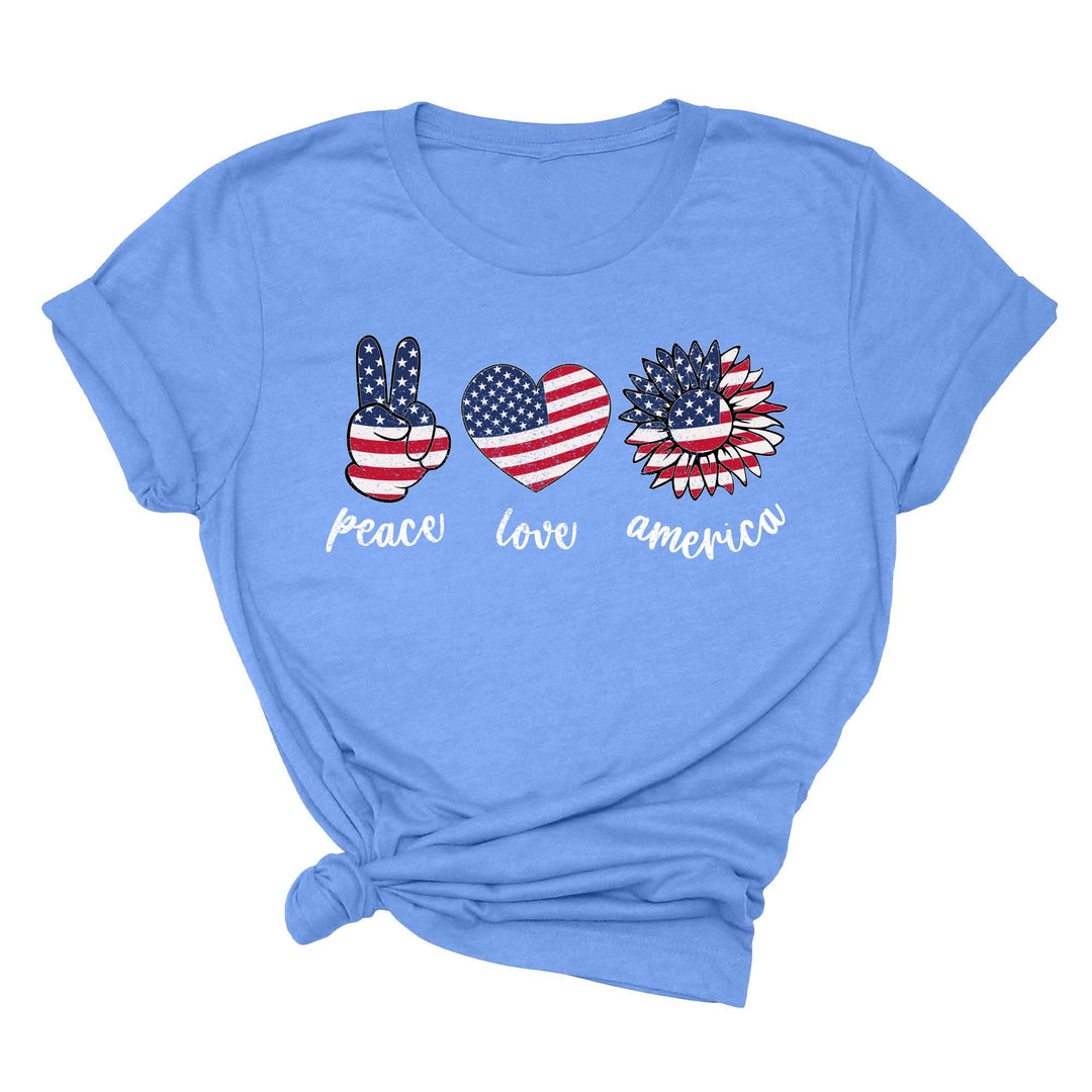 Peace Love America Shirt - USA Flag & Sunflower Patriotic 4th of July Tee