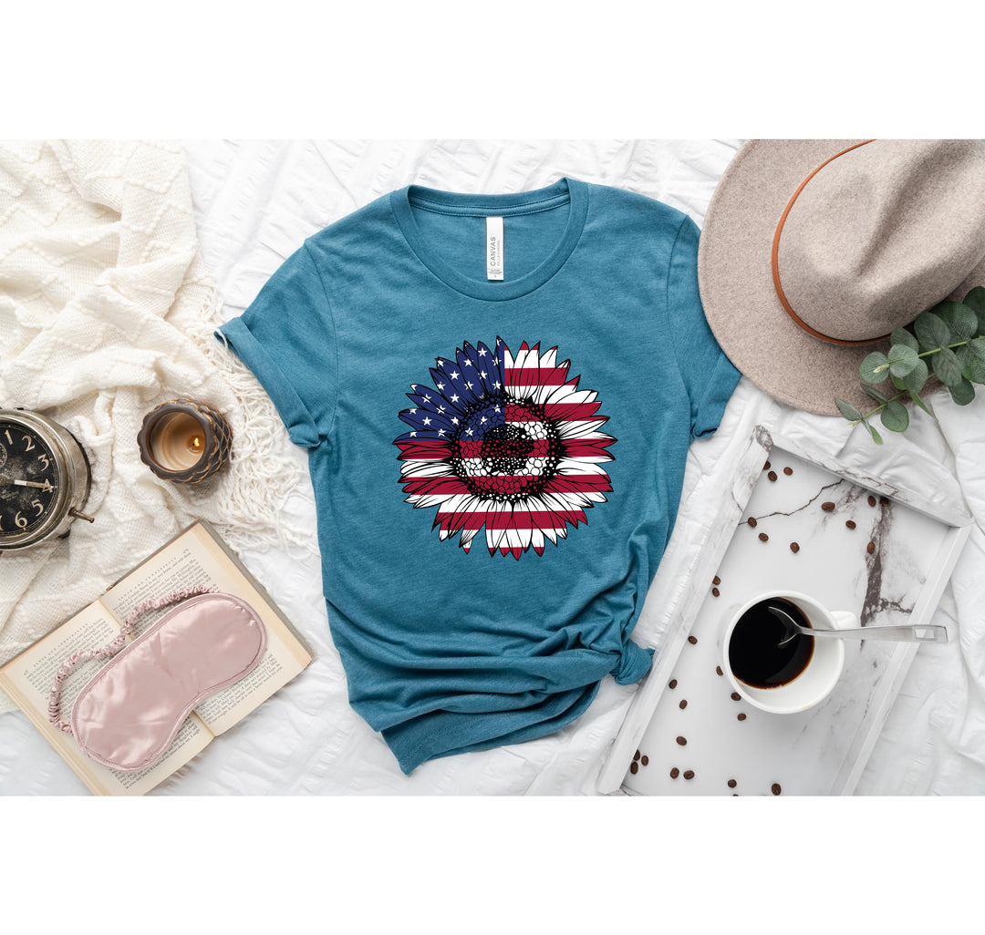 USA Flag Flower Shirt - America Sunflower Patriotic 4th of July Tee