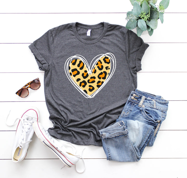 Valentine's Day Shirt - Leopard Hearts Print & Hand-Drawn Design Tee